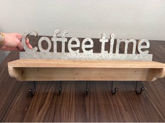 Coffee Time Wooden Mug Rack & Decor Sign