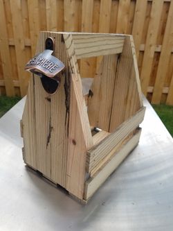 6 Pack Can Holder - Wood with Bottle Opener