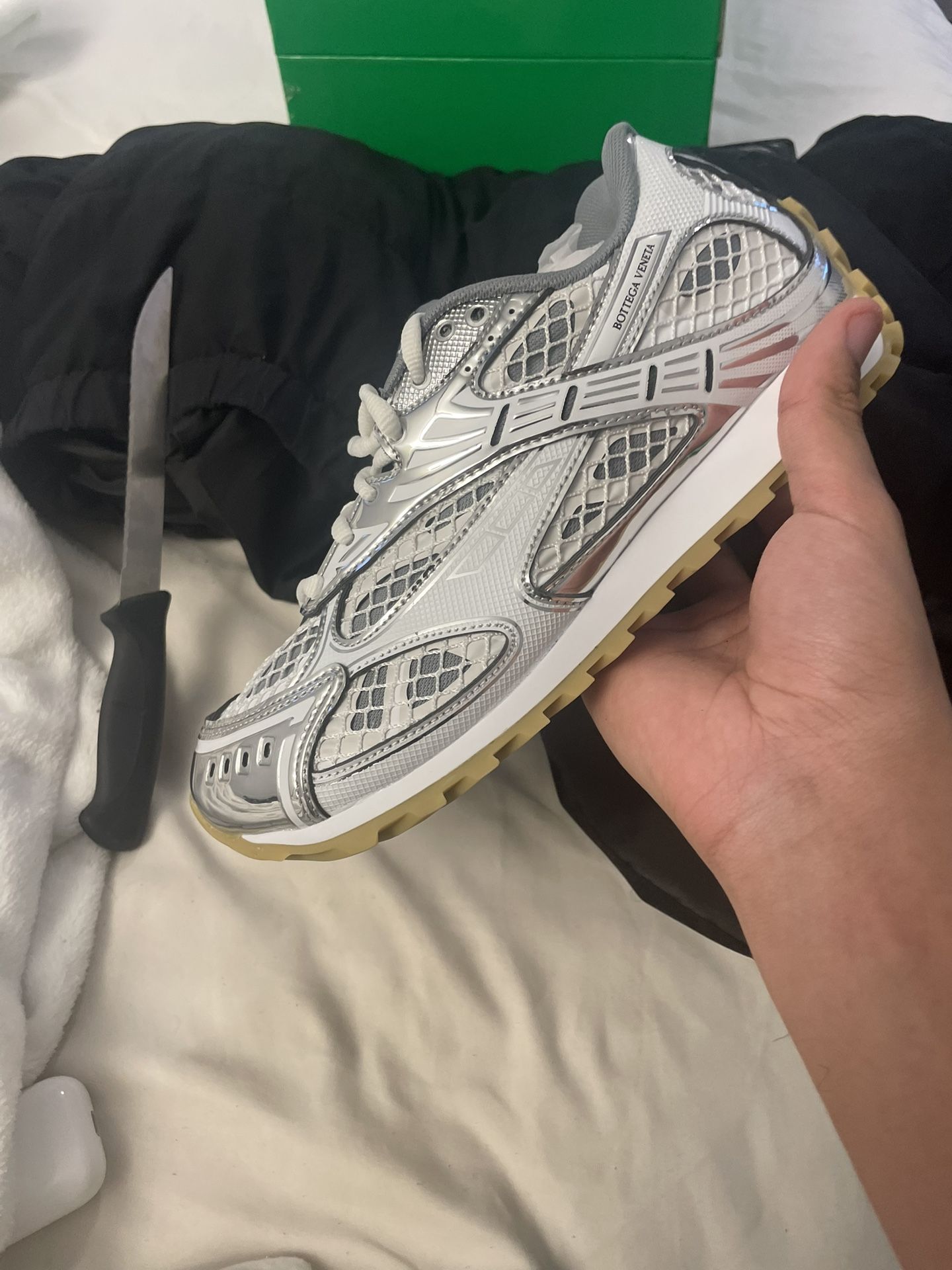 Bottega Veneta Orbit Silver and White