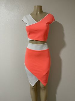 Neon orange & White Two Piece Dress
