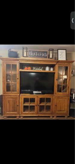 Wood Entertainment Center with Glass Doors