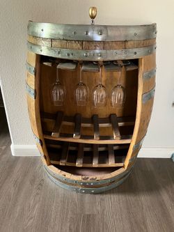 Oak Half barrel Wine & Glass holder