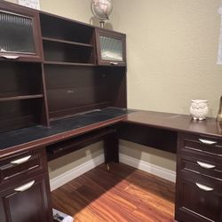 L-shaped Desk And Credenza-Dark Cherry