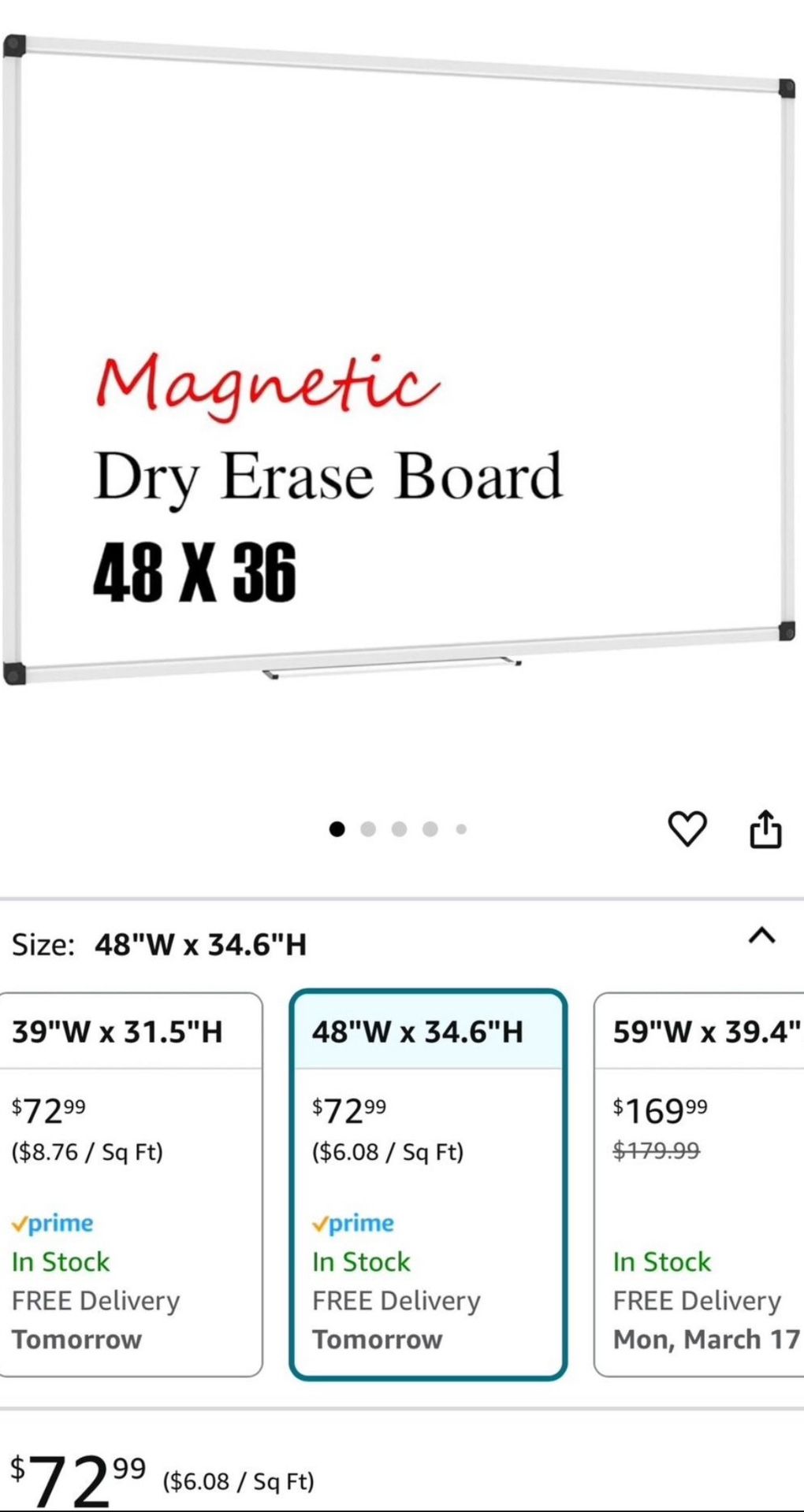 Magnetic Whiteboard 48 x 36