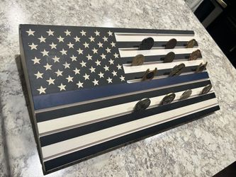 Blue line wooden challenge coin holder 