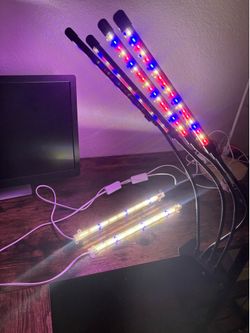 Desktop & Shelf LED Lighting Bundle – 4-Head Plant Light + 2 Light Strips