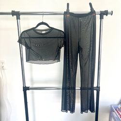 Sheer Bathing Suit Crop Top & Pants