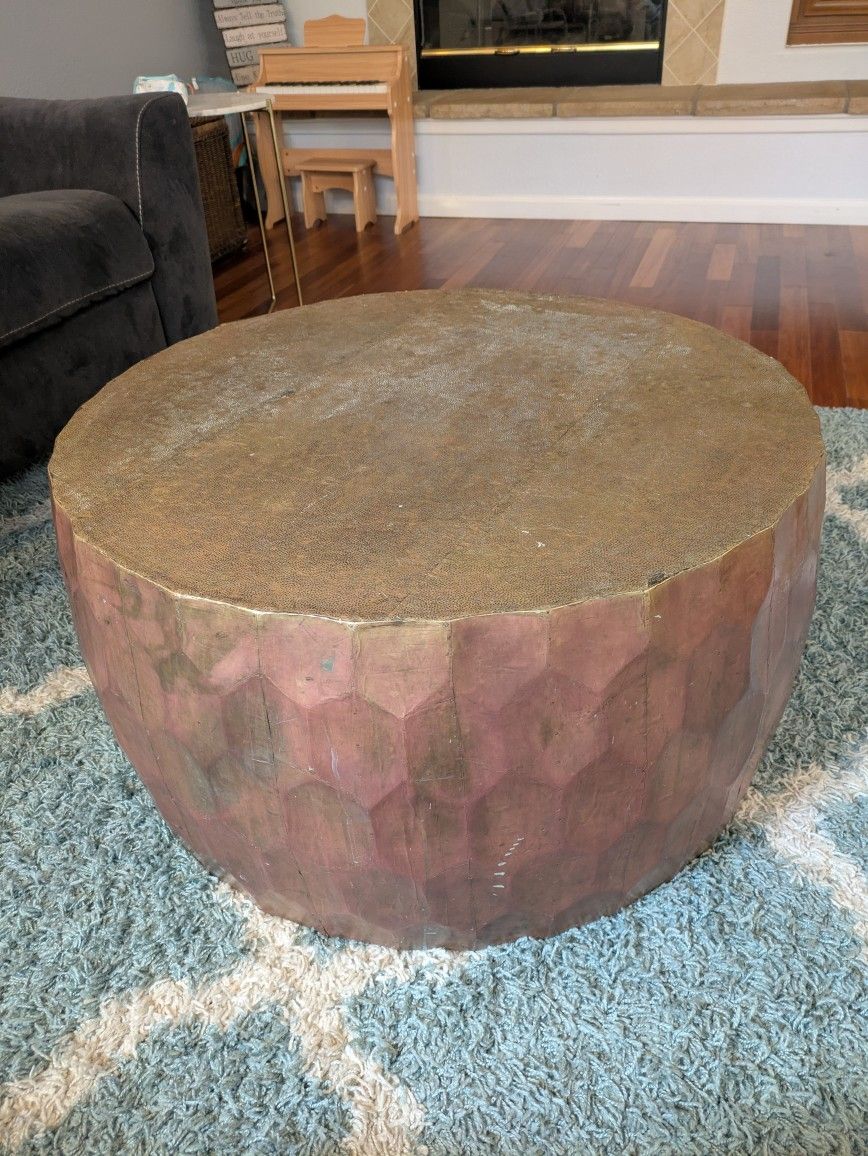 pottery barn vince coffee table mango wood brass