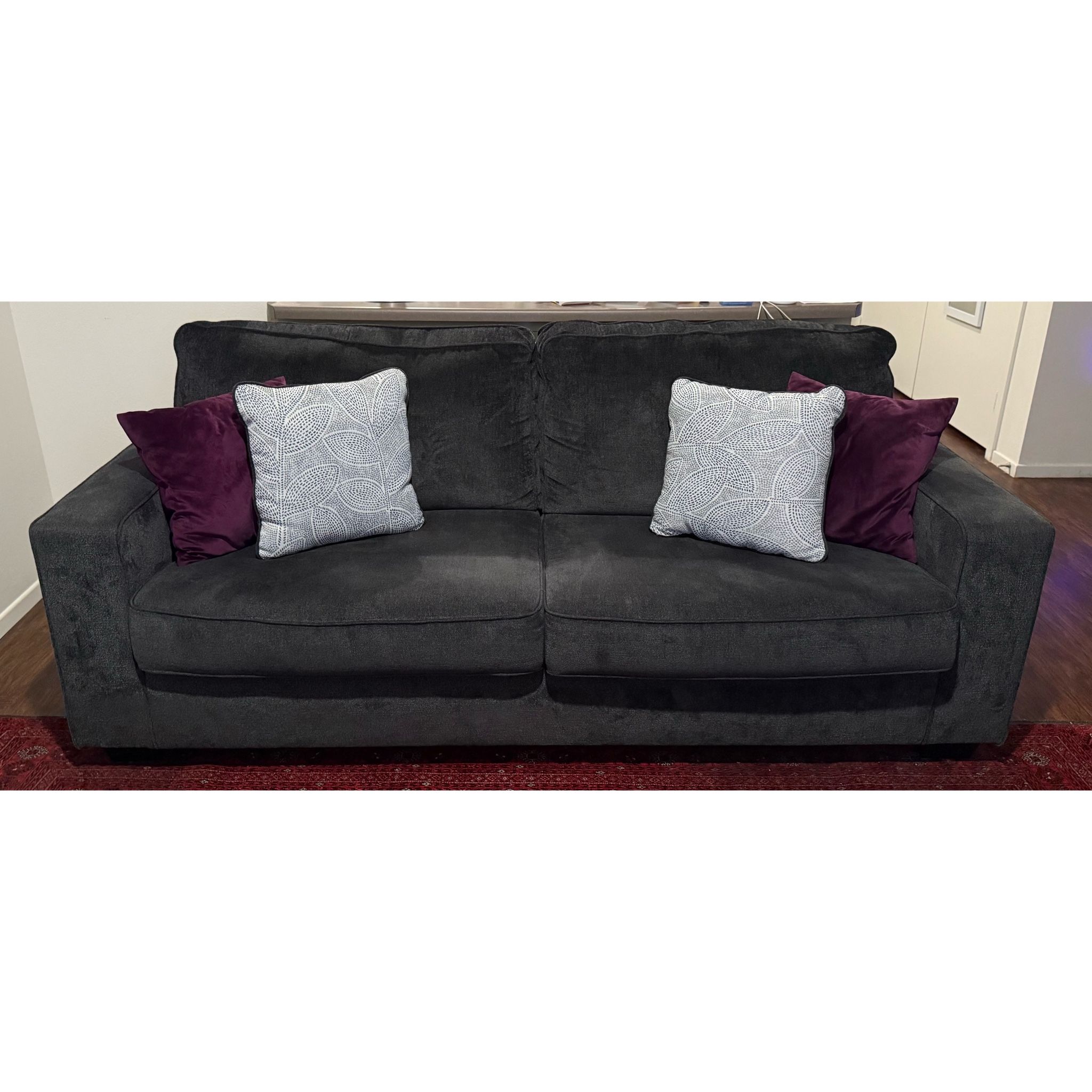 Contemporary Charcoal Grey Sofa with Decorative Pillows