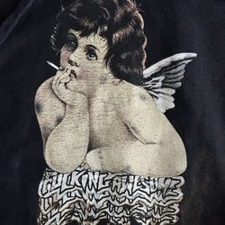 Fucking wesome Black Smoking Angel Hoodie Sweatshirt Men Sz M  (Staining Shown)