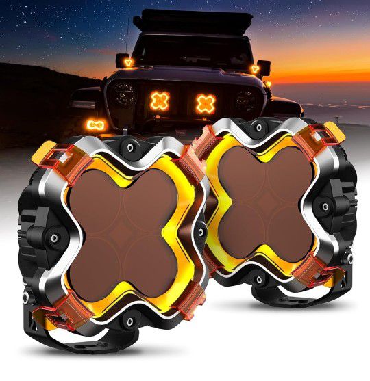 Halo Series 6 Inch LED Pod Lights, with Amber/White DRL 120W Super Bright, LED Offroad Light Spot Beam, IP68 LED Spot Lights with Covers and Wiring Ha