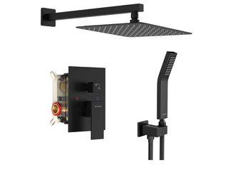 SR SUN RISE Black Square Rainfall Shower Head and Handle Set, Wall Mounted Shower Fixtures