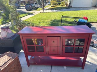 Red Wood Sideboard Buffet Cabinet