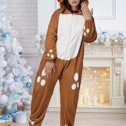 Adult Rudolph Reindeer Unisex Onesie Deer Animal Costume Cosplay Jumpsuit Size 3X
