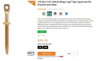 175 SD 3-1/4” I-Lag Screws