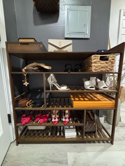 Boho wooden bookshelf/closet shelf