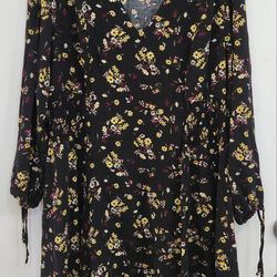 Torrid black floral print challis smocked waist dress 2X