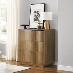 mopio Brooklyn 3-Drawer Dresser, Fluted Dresser for Bedroom, Child-Safe Interlocking Drawers, Modern Farmhouse Dresser (Walnut, 31.5" W)