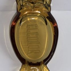 Vintage Viking Amber Glass Owl Ashtray, Engraved With Name Elenore 