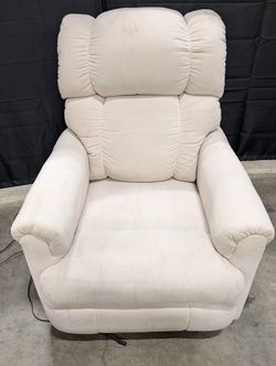 Plush Light Beige Fabric Power Reclining Chair with Padded Backrest