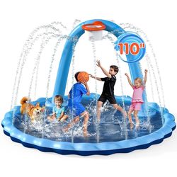 Splash Pad for Kids Sprinkler Water with Basketball Hoop Arch