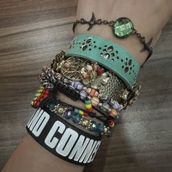 Lot of Nine Colorful Bracelets Jewelry