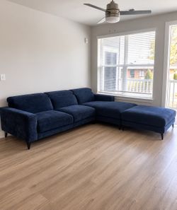 Navy Blue L-Shaped Sectional + Matching Ottoman