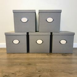 Set of 5 Sturdy Woven Canvas Storage Boxes - Gray, IKEA KVARNVIK - Like NEW!