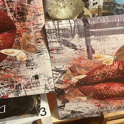 2  Red Lip Pictures 24 X 24 Each