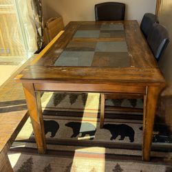 Rectangular Table with Bench And Chairs x4