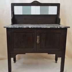 Antique English Washstand Cabinet Kitchen Marble Top