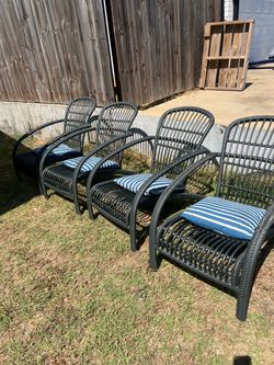 Set of 4 Gray Wicker Outdoor Armchairs