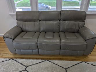 3-Seater Gray Leather Reclining Couch – Great Condition (Needs Minor Repair) - $700