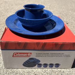 New 46pc. Coleman Enamel Camping Dish Sets - Blue