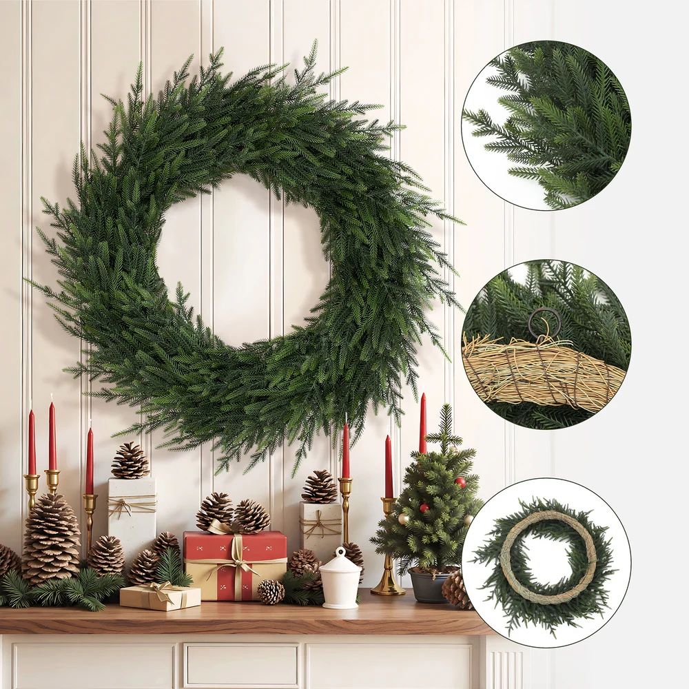 Christmas Green Artificial Wreath Holiday Decoration, 35"H ,HD2620