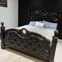 Luxury California King Solid Wood Carved Bed Frame & Bed 