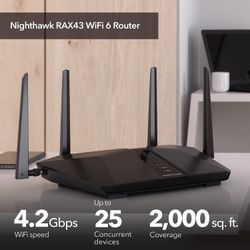 Nighthawk RAX43 5-Stream Dual-Band WiFi 6 Router, 4.15Gbps Online Gaming Fast Speed