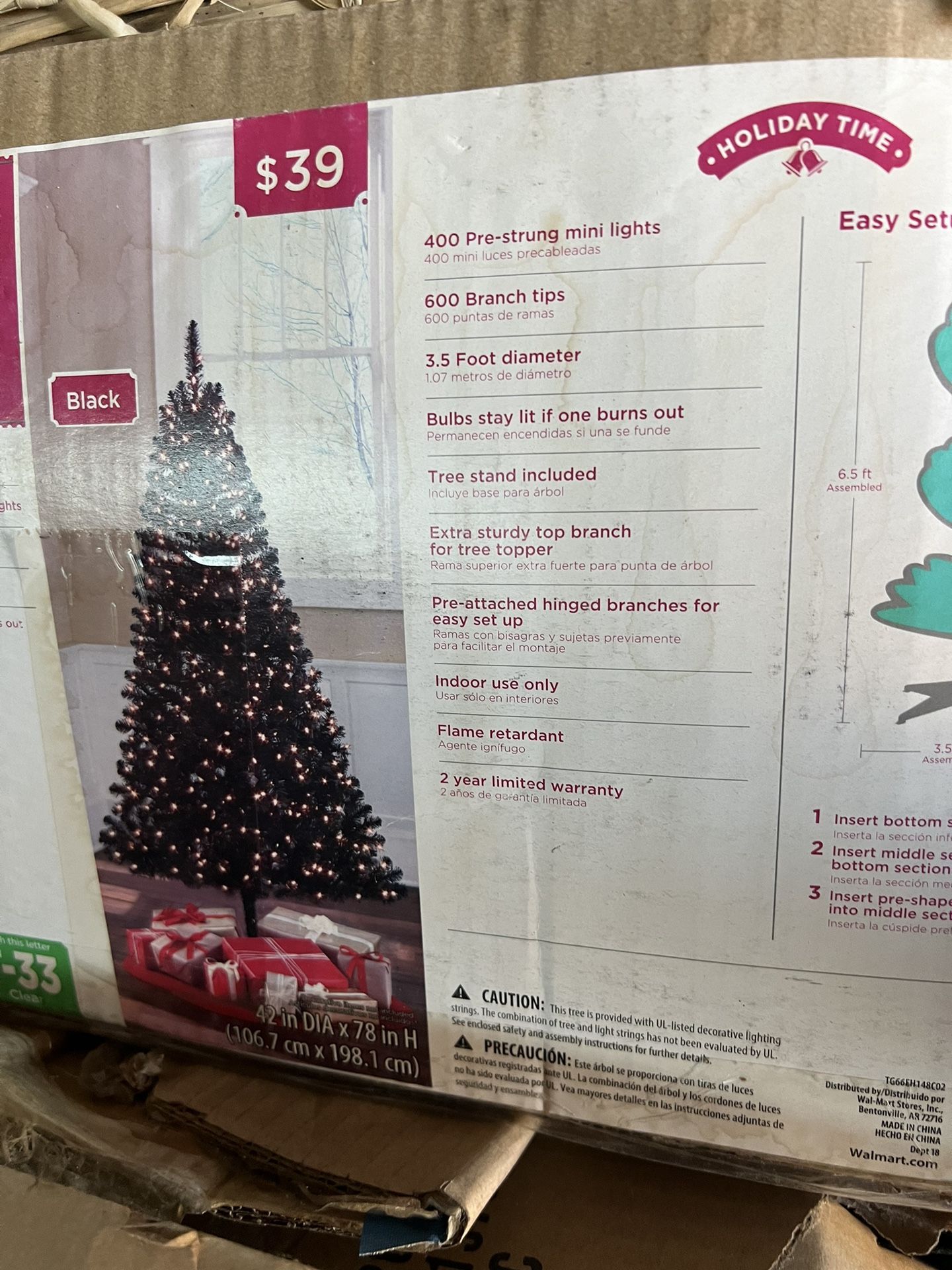 Used 6.5 Ft Black Christmas Tree With 400 Mini Lights $20.