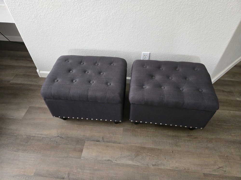 Gray Button Tufted Ottoman (Set Of 2)
