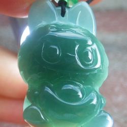 Certificate Jadeite jade Hand Carved Green Cute Cartoon la bu Yuanbao Pendant 