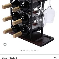 Rustic Wood Countertop Wine Rack 6 Bottles with 2 Wine Bottle Holder