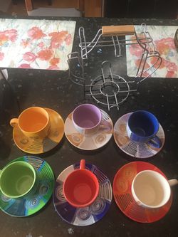 Coffee cup hand paint 6 pcs set
