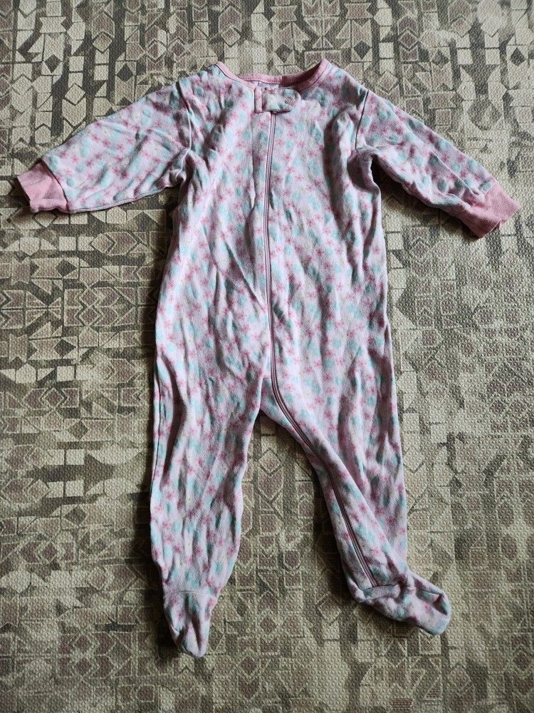 Gerber Organic 6-9M Girl's Footie Zip Up Pink Floral Pajama