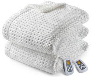 Heated Blanket King Size with LCD Dual Controller, Waffle Weave Fast Heating Electric Blankets, 10 Heat Levels & 1-12H Time Settings, ETL Certified, M