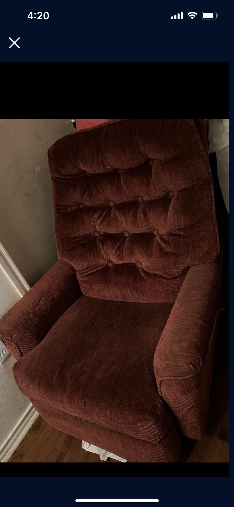 Sofa chair maroon reclines