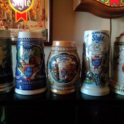 5 Vintage Old Style Beer Steins 