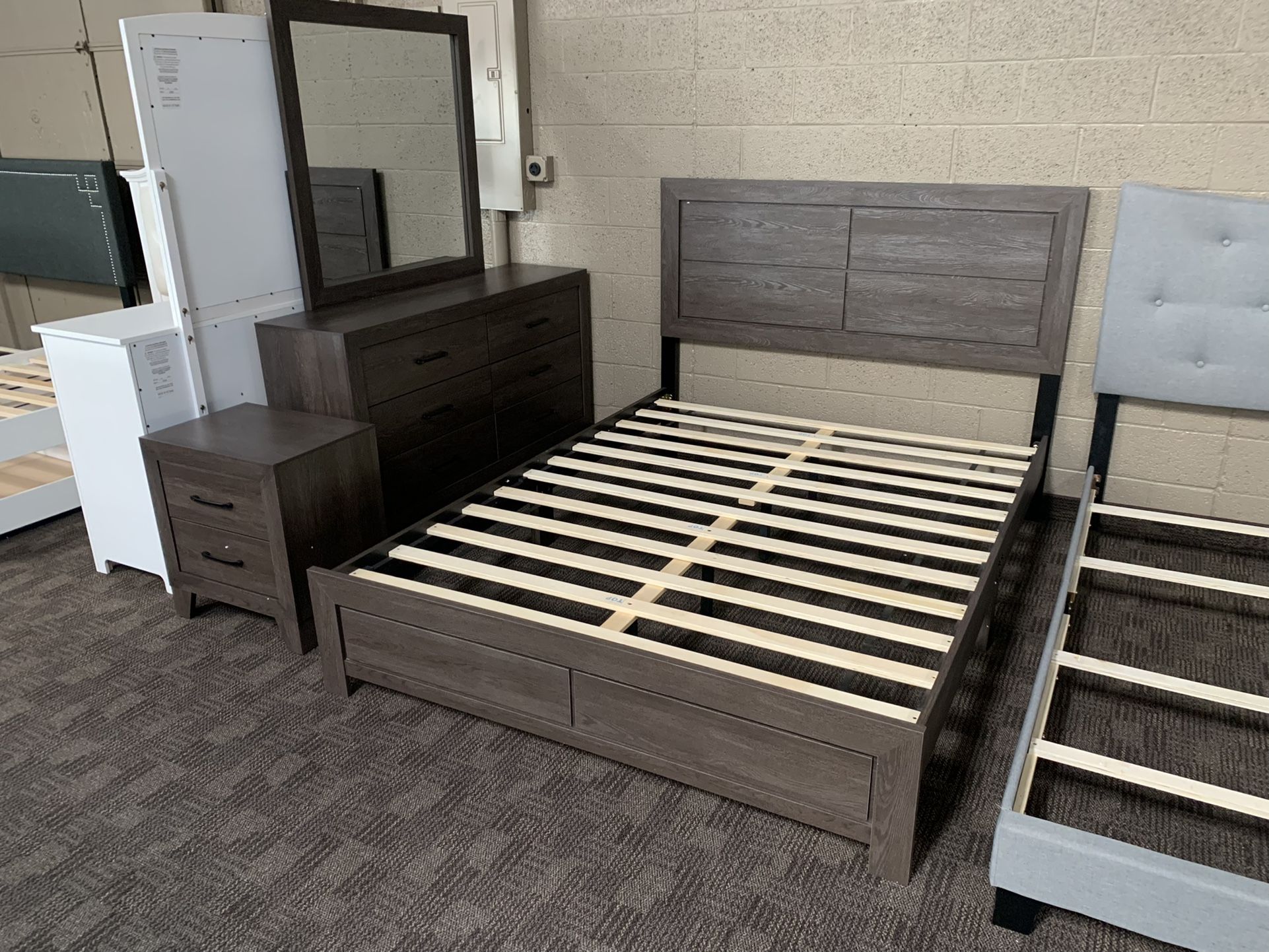 Brown And Grey Queen Bed And Dresser Set