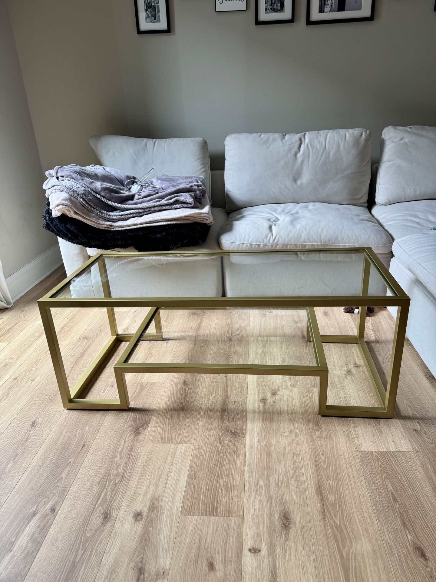 Glass & Faux Gold/Brass Coffee Table