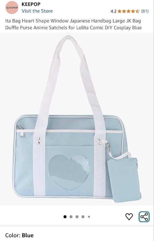 Blue laptop/shoulder bag with heart-shaped window