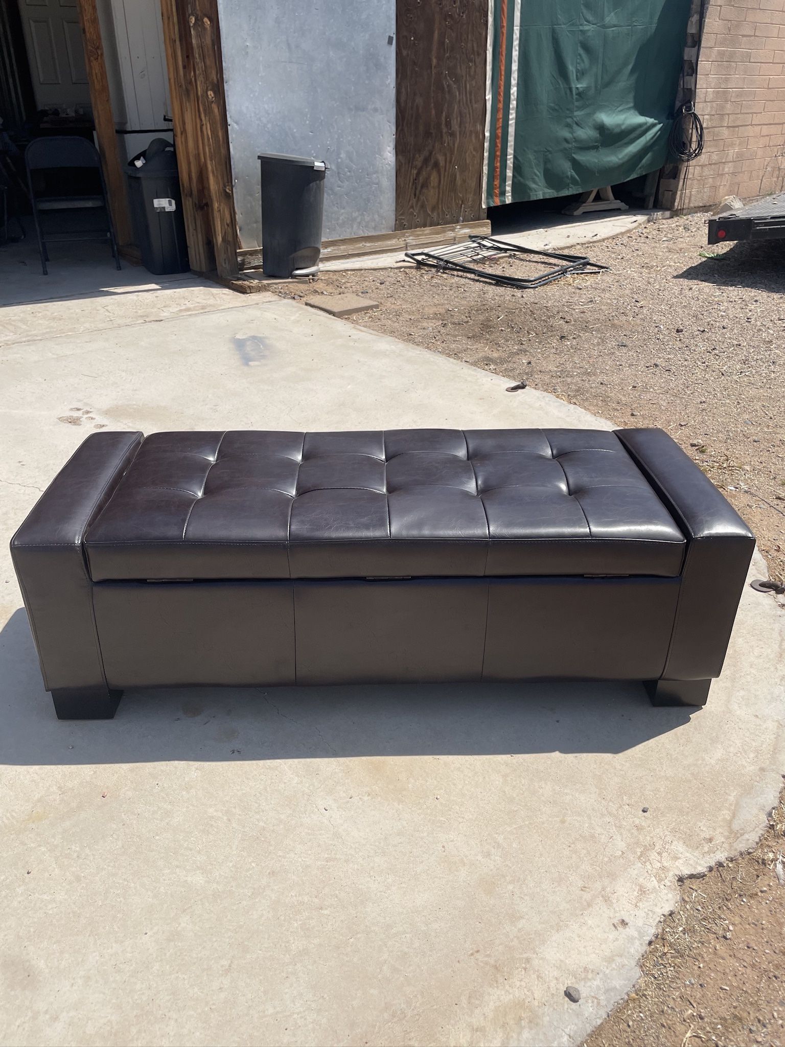 Dark Brown Leather Storage Ottoman